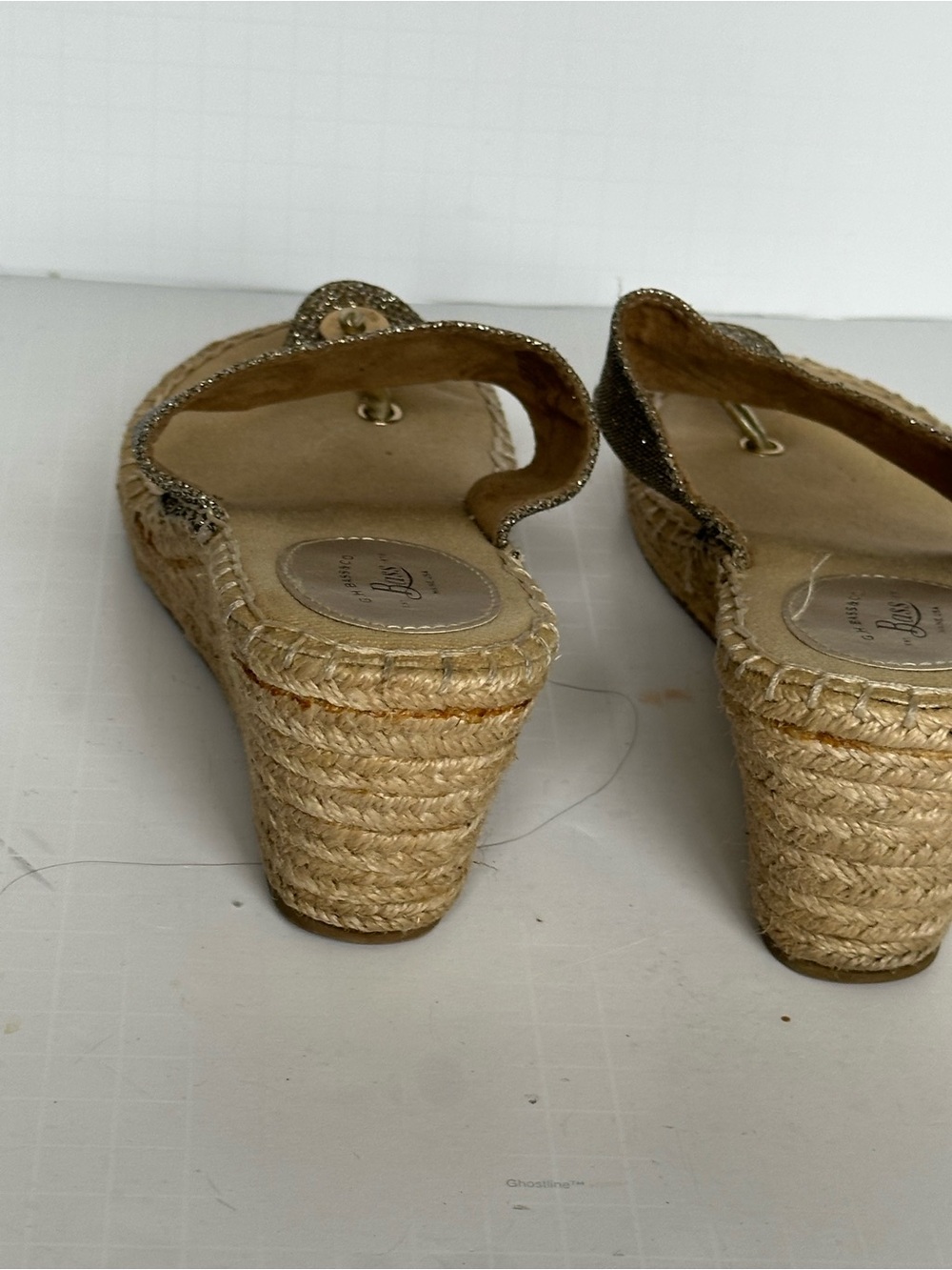 Bass Metallic Gold Espadrille Wedge Thong Sandals - Picture 7 of 11